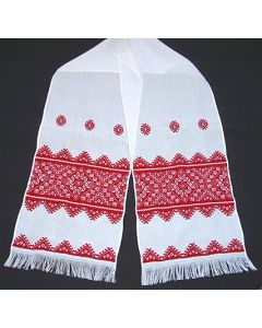 Huckweaved Rushnyk embroidered on an Aida cloth is done in huckweaving with cherry red design. Fabric is very soft, made of loom woven linen.
