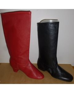 Mens and Womens custom handmade leather split soled dancing boots (choboty) in red and black.